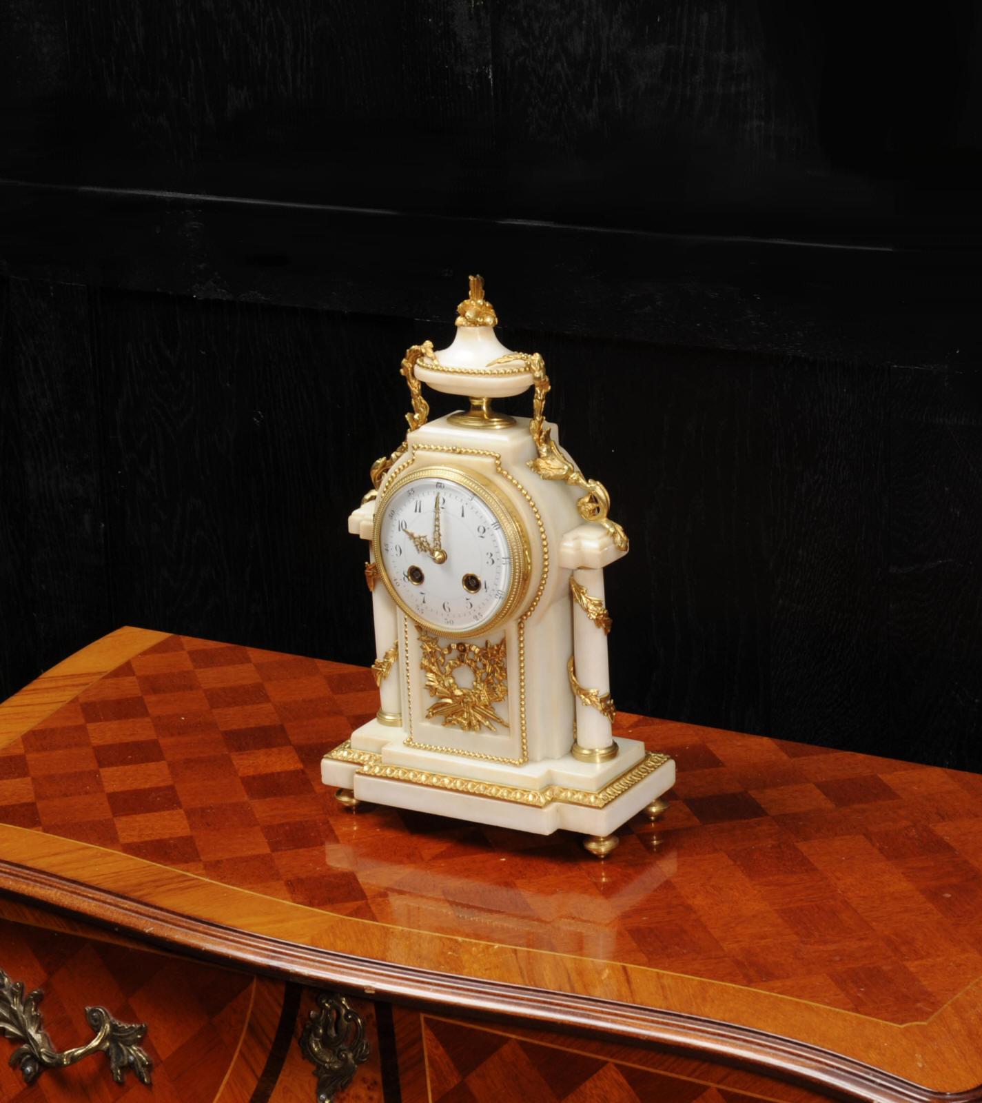 Antique French Ormolu and White Marble Boudoir Clock 1