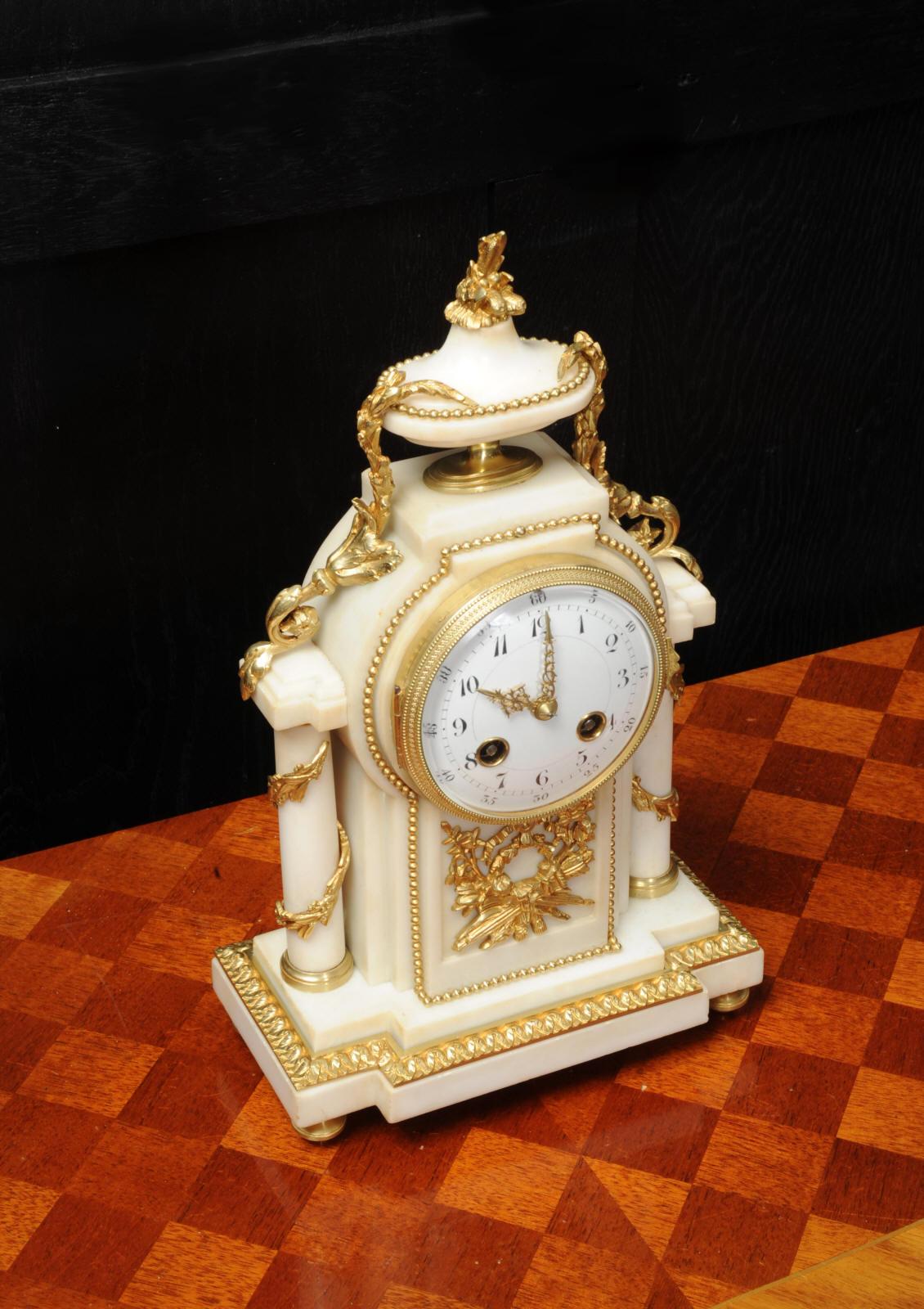 Antique French Ormolu and White Marble Boudoir Clock 2