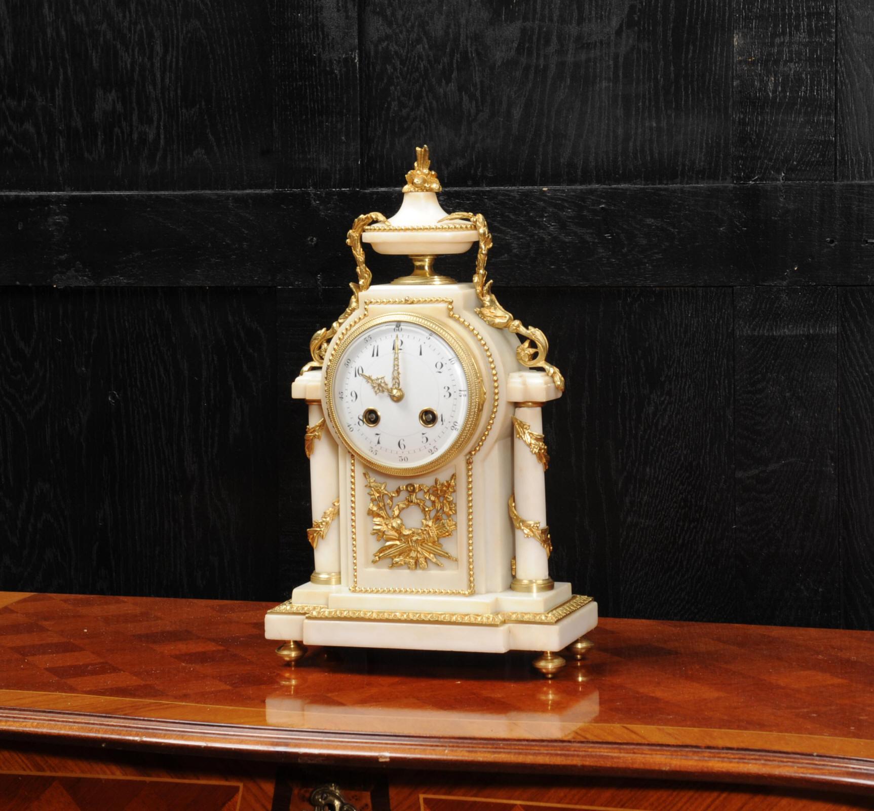 Antique French Ormolu and White Marble Boudoir Clock 3