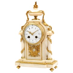 Antique French Ormolu and White Marble Boudoir Clock