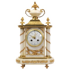 Antique French Ormolu and White Marble Boudoir Clock