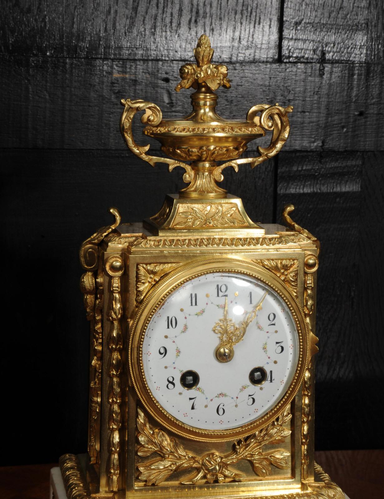 Antique French Ormolu and White Marble Louis XVI Clock For Sale 8