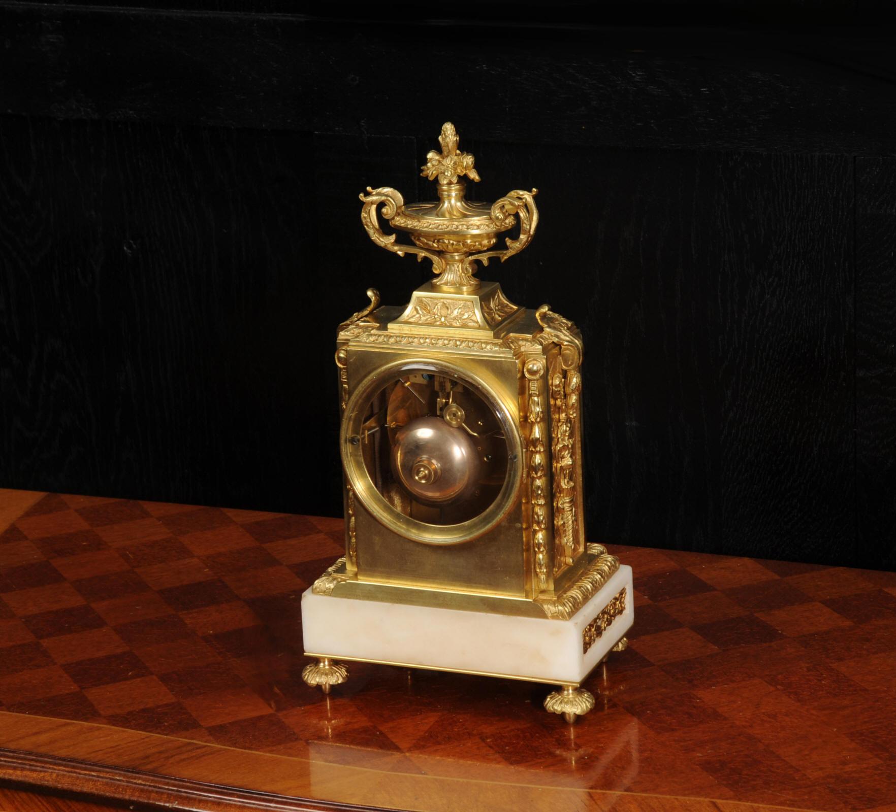 Antique French Ormolu and White Marble Louis XVI Clock For Sale 9