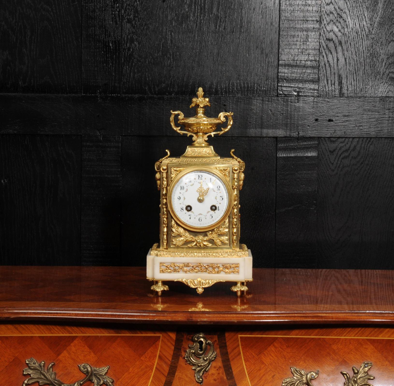 Antique French Ormolu and White Marble Louis XVI Clock For Sale 10