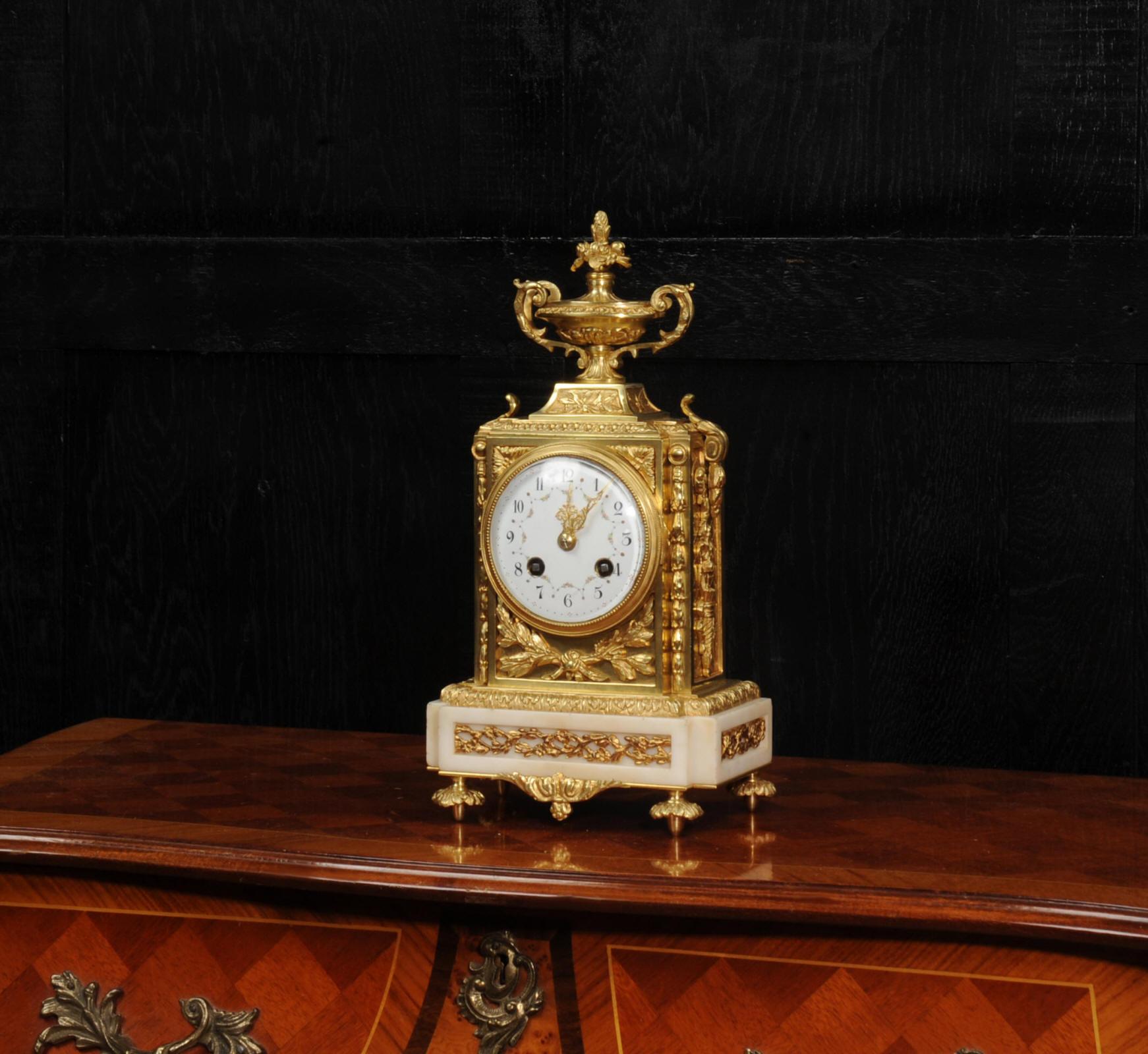 Antique French Ormolu and White Marble Louis XVI Clock In Good Condition For Sale In Belper, Derbyshire