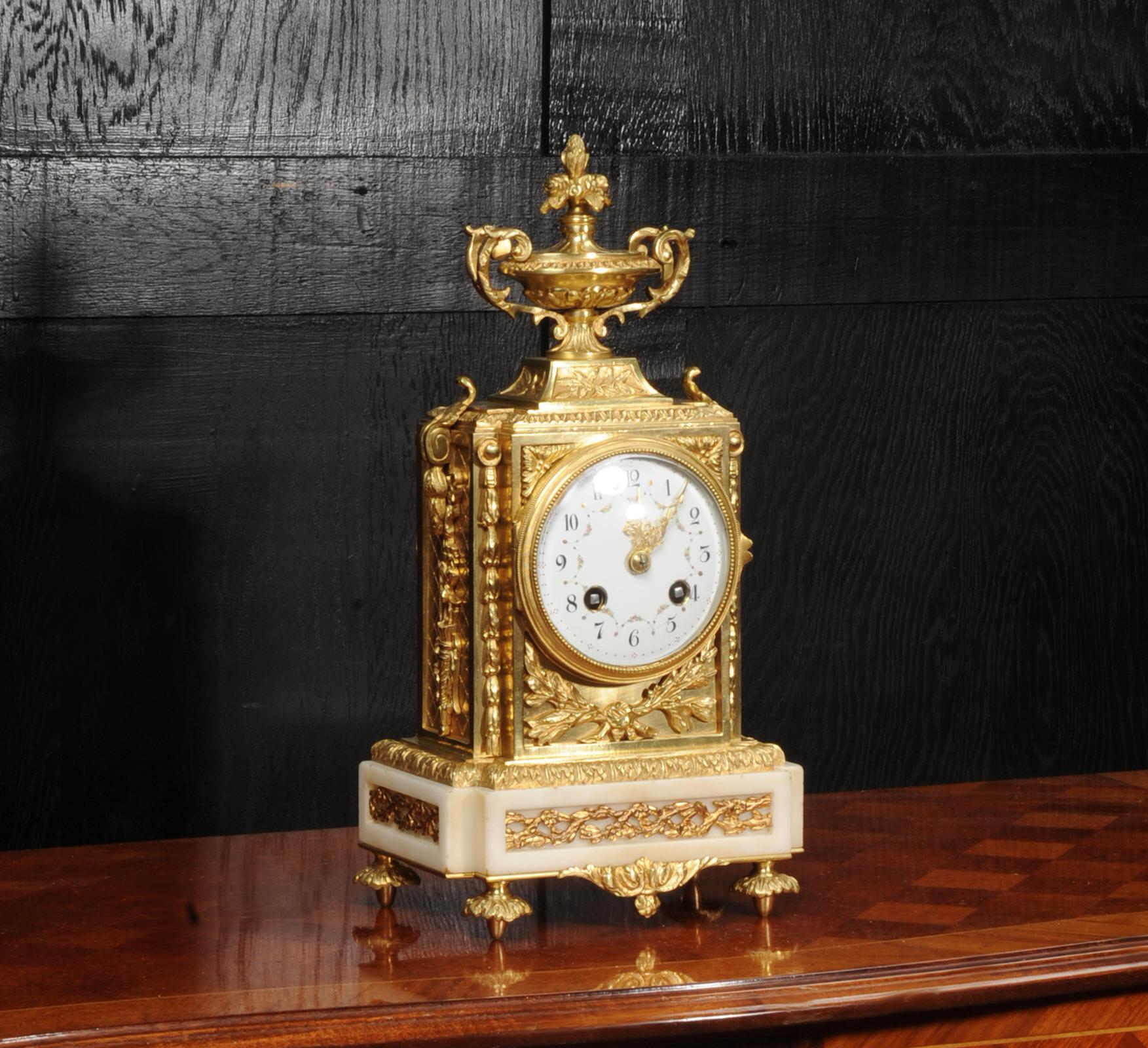 19th Century Antique French Ormolu and White Marble Louis XVI Clock For Sale
