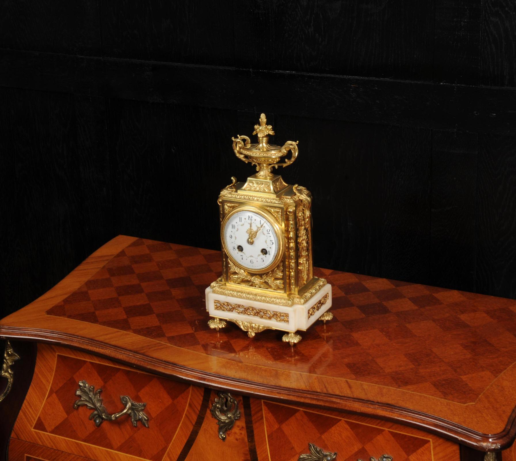 Antique French Ormolu and White Marble Louis XVI Clock For Sale 1