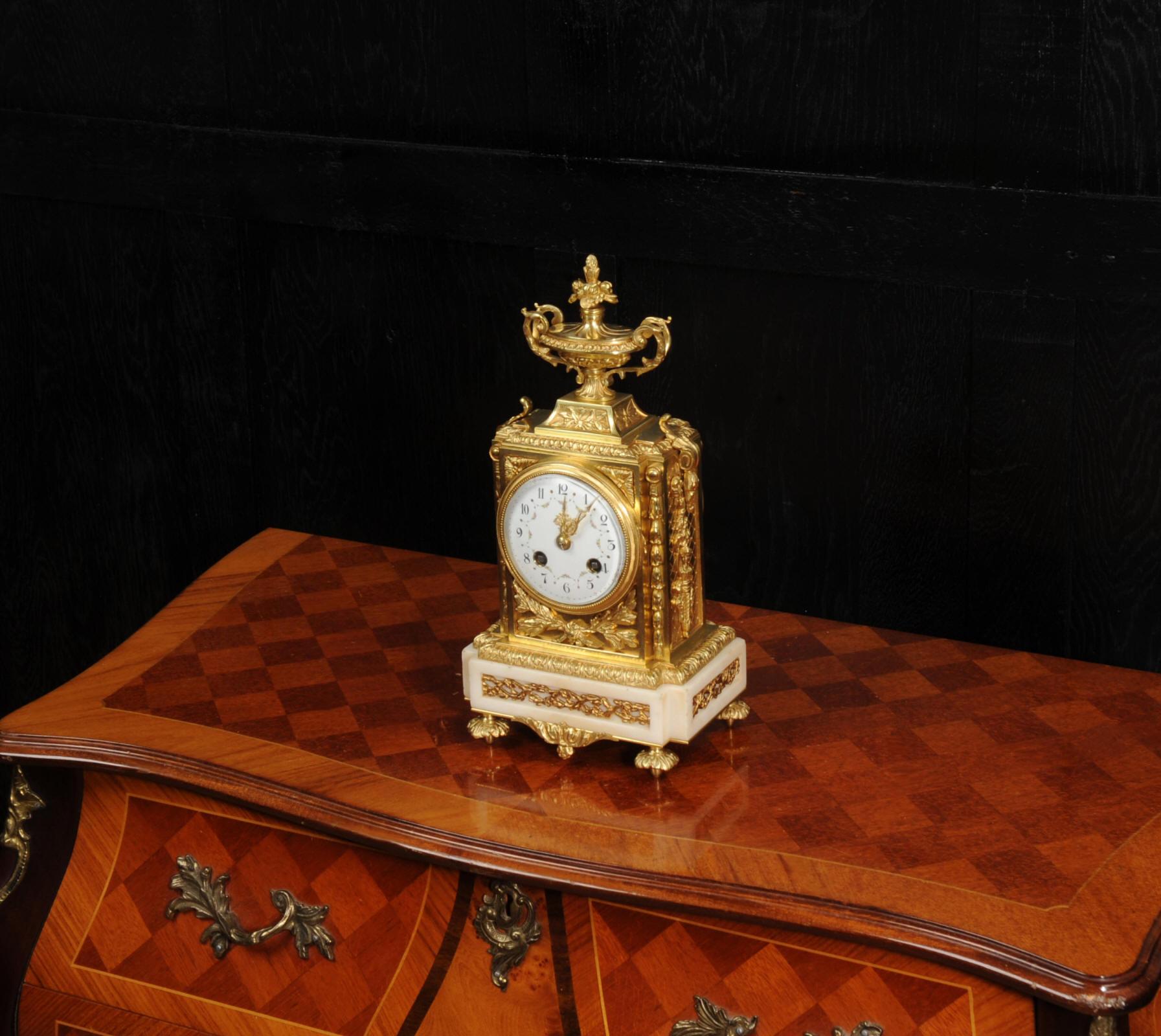Antique French Ormolu and White Marble Louis XVI Clock For Sale 1