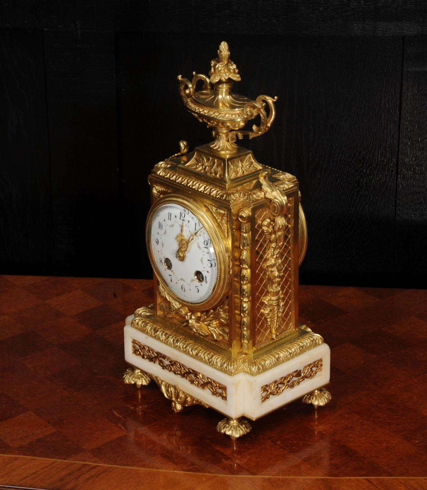 Antique French Ormolu and White Marble Louis XVI Clock For Sale 2