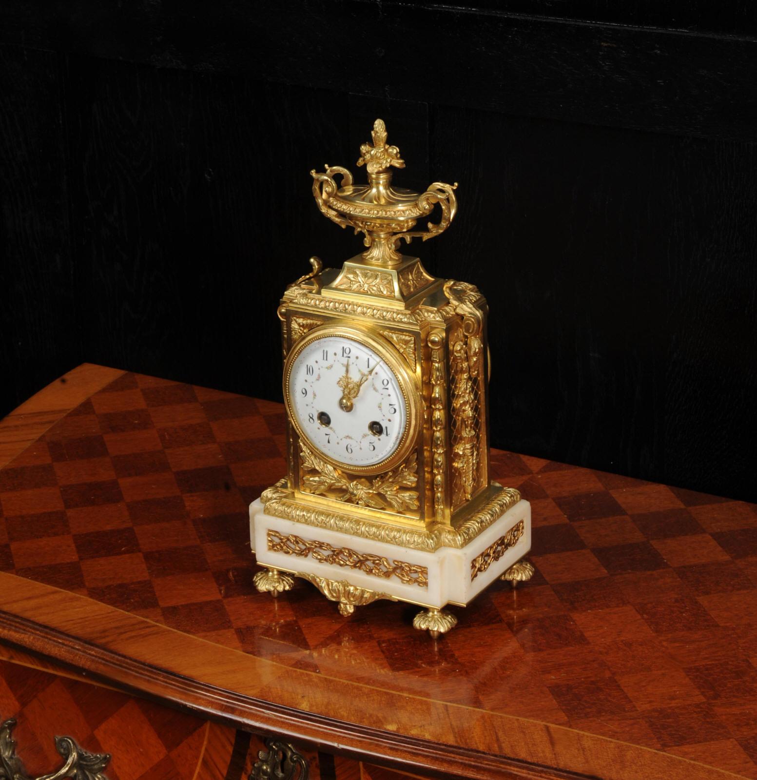 Antique French Ormolu and White Marble Louis XVI Clock For Sale 3