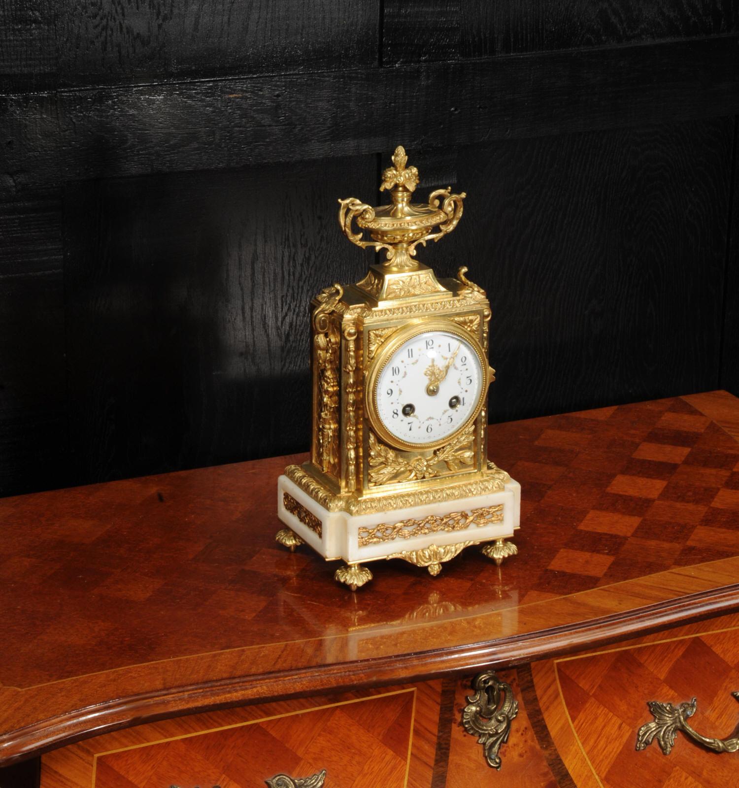 Antique French Ormolu and White Marble Louis XVI Clock For Sale 4