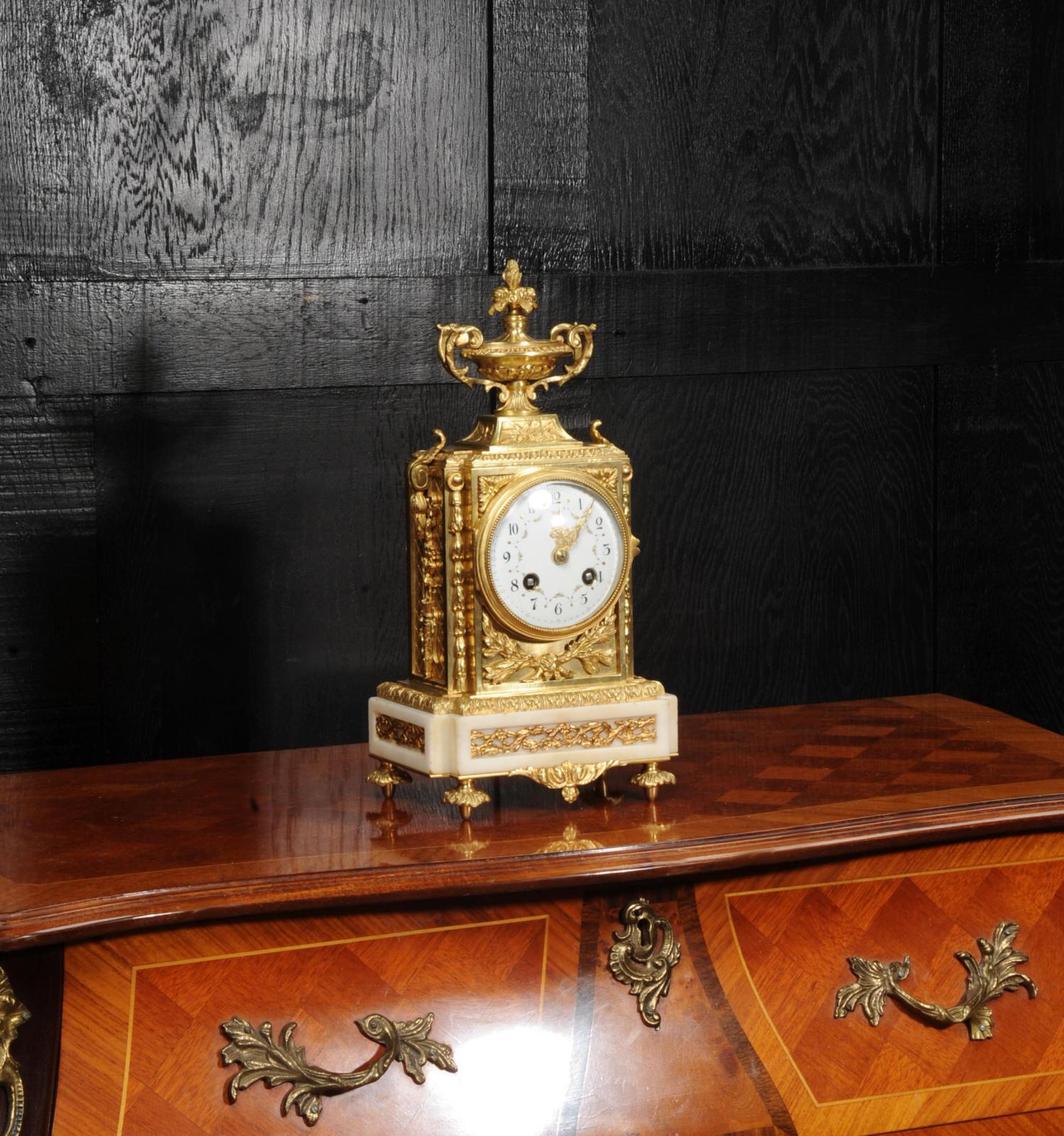 Antique French Ormolu and White Marble Louis XVI Clock For Sale 5