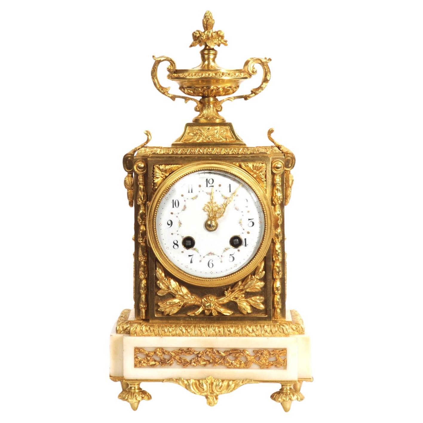 Antique French Ormolu and White Marble Louis XVI Clock For Sale