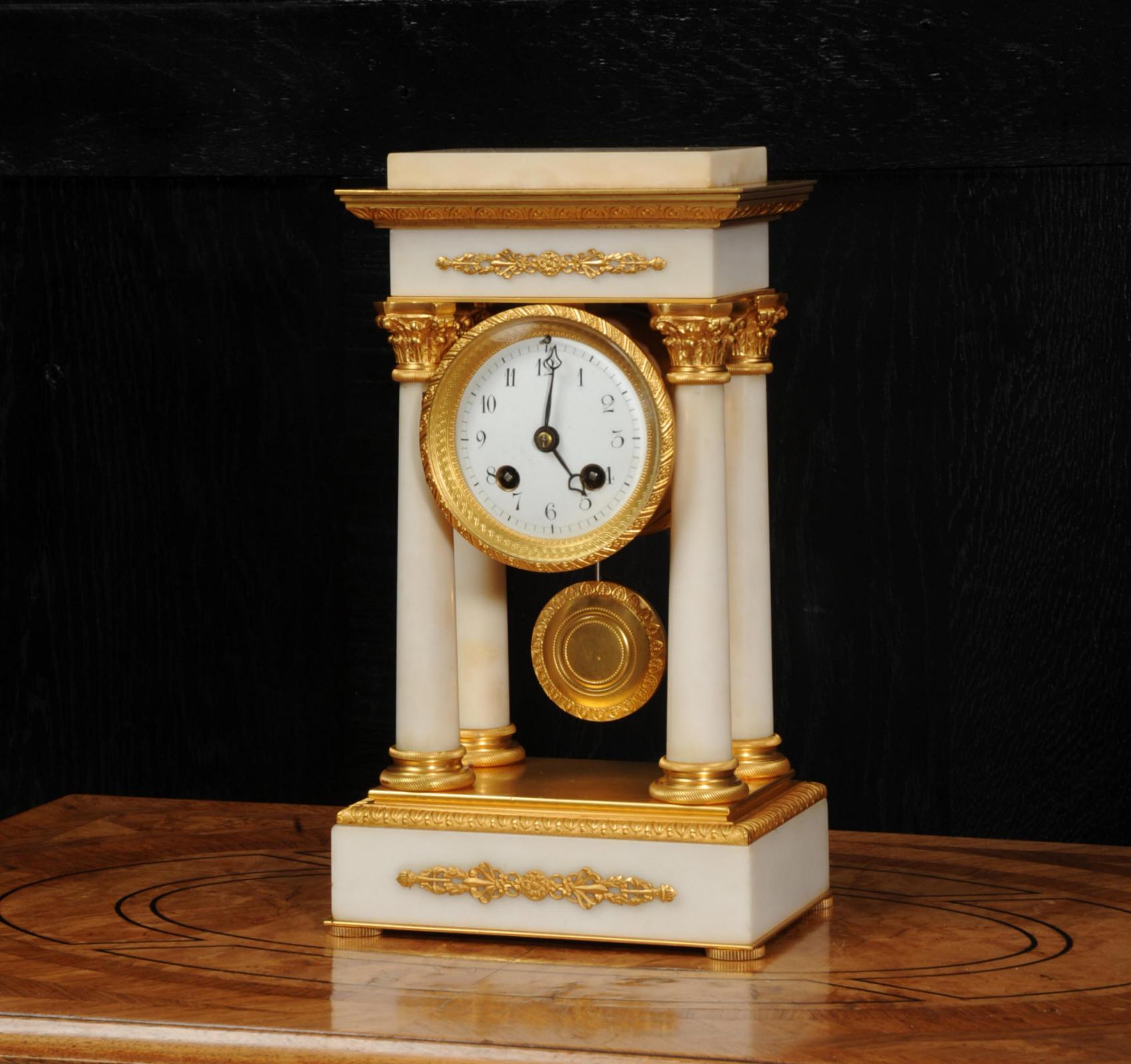 Antique French Ormolu and White Marble Portico Clock 5