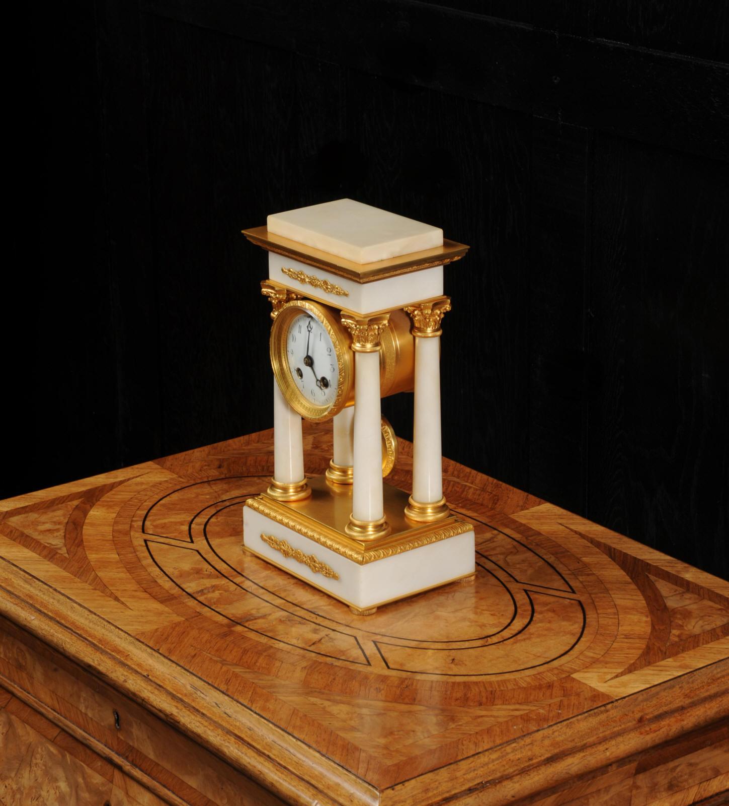 Antique French Ormolu and White Marble Portico Clock 7