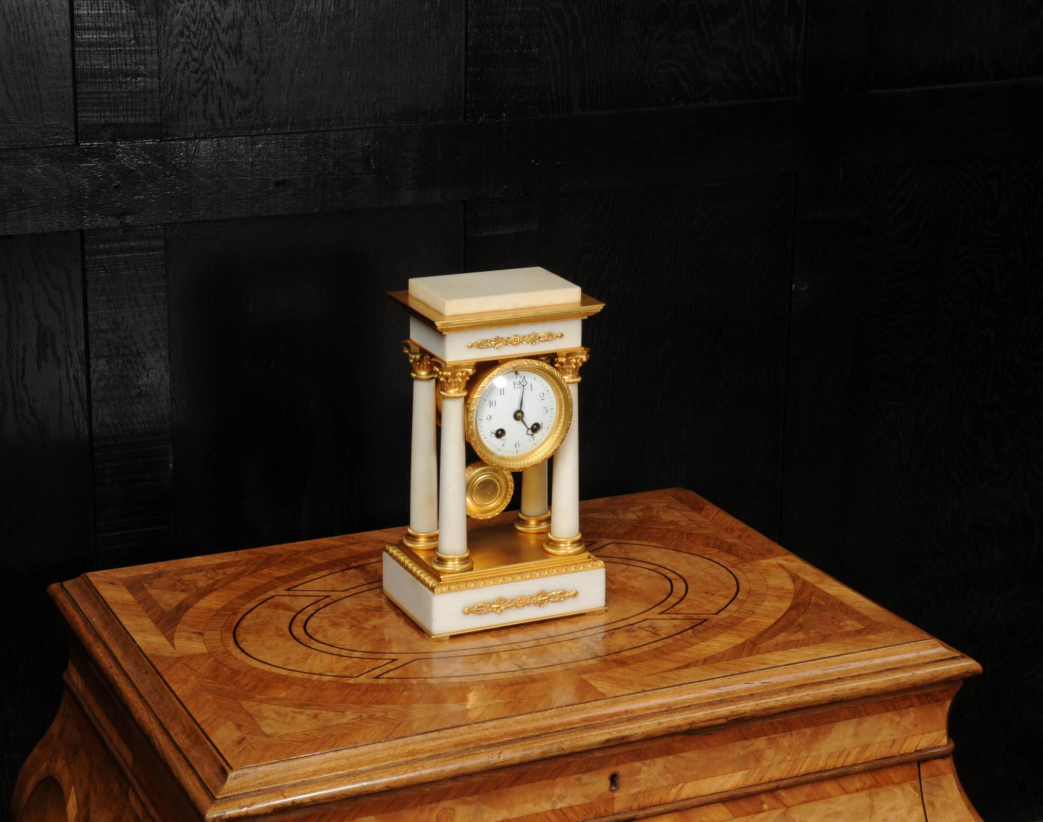 Antique French Ormolu and White Marble Portico Clock 8