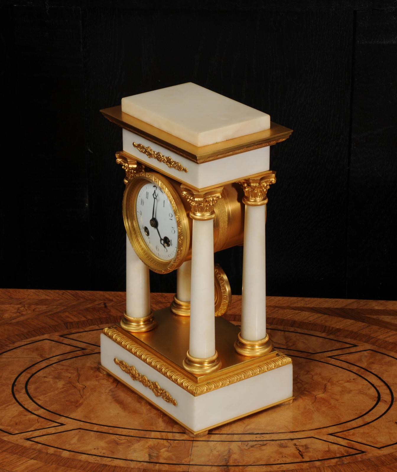 Antique French Ormolu and White Marble Portico Clock 9