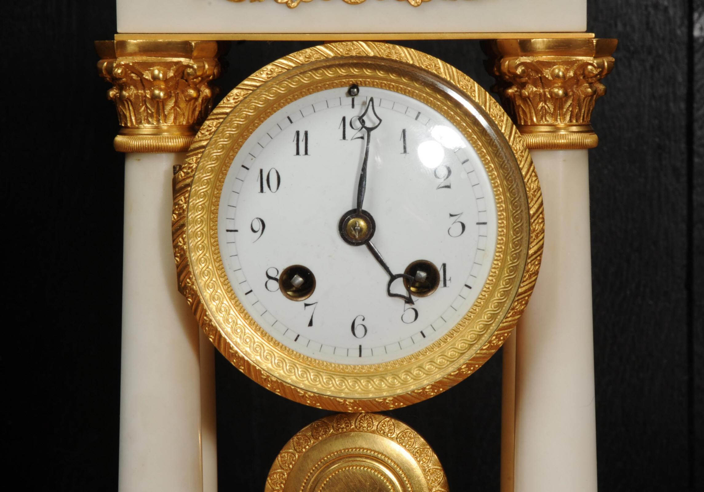 Antique French Ormolu and White Marble Portico Clock 11