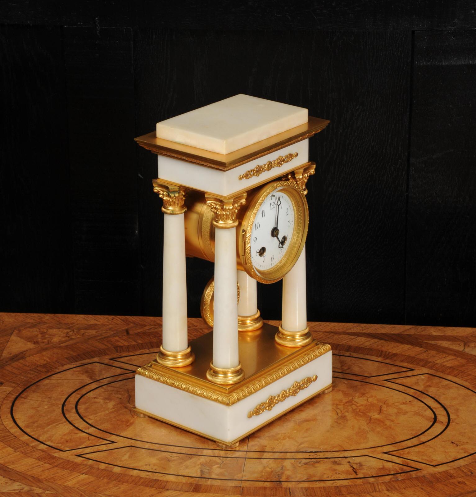 Antique French Ormolu and White Marble Portico Clock 3