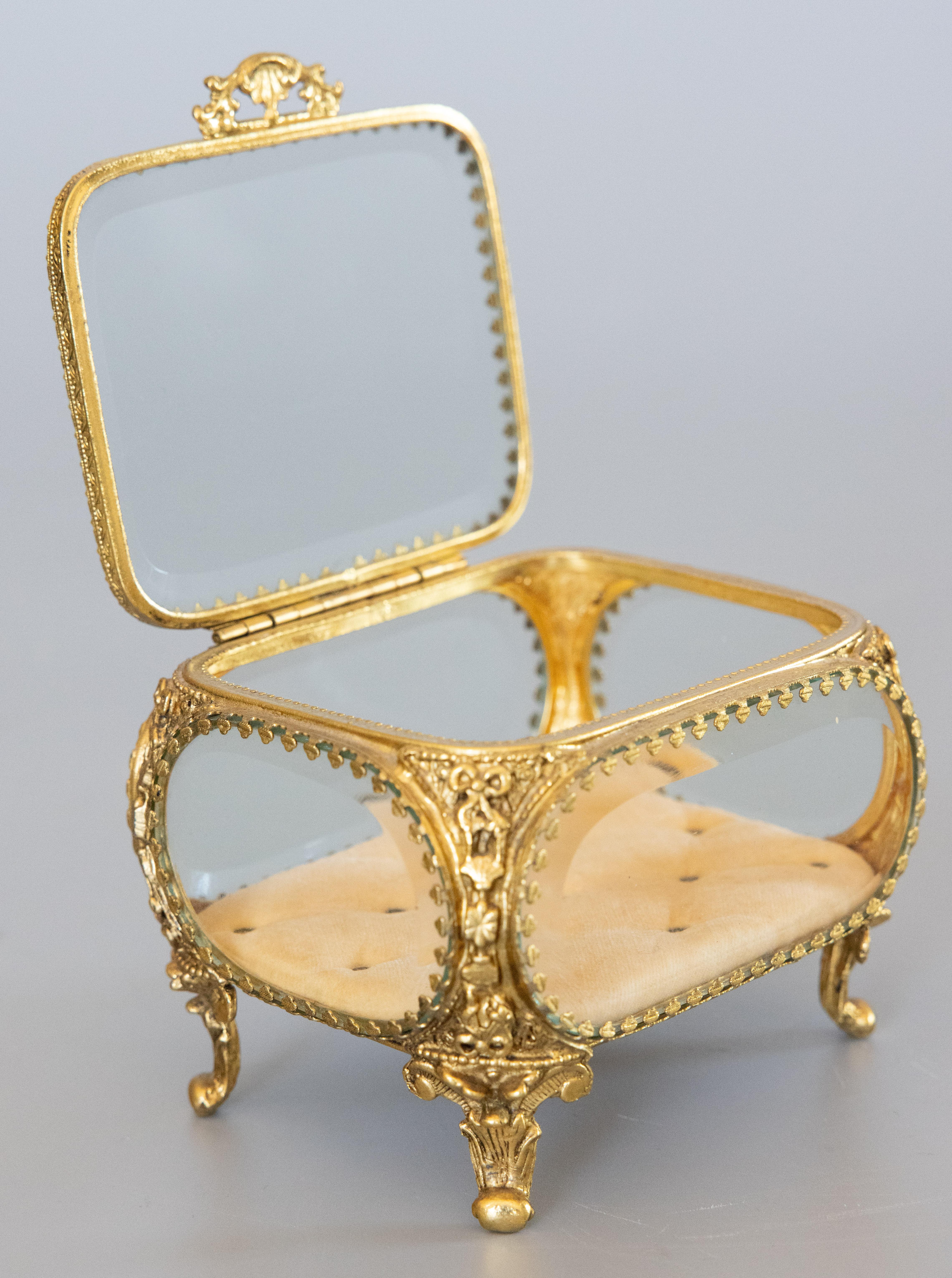 Antique French Ormolu Beveled Glass Jewelry Trinket Box 1