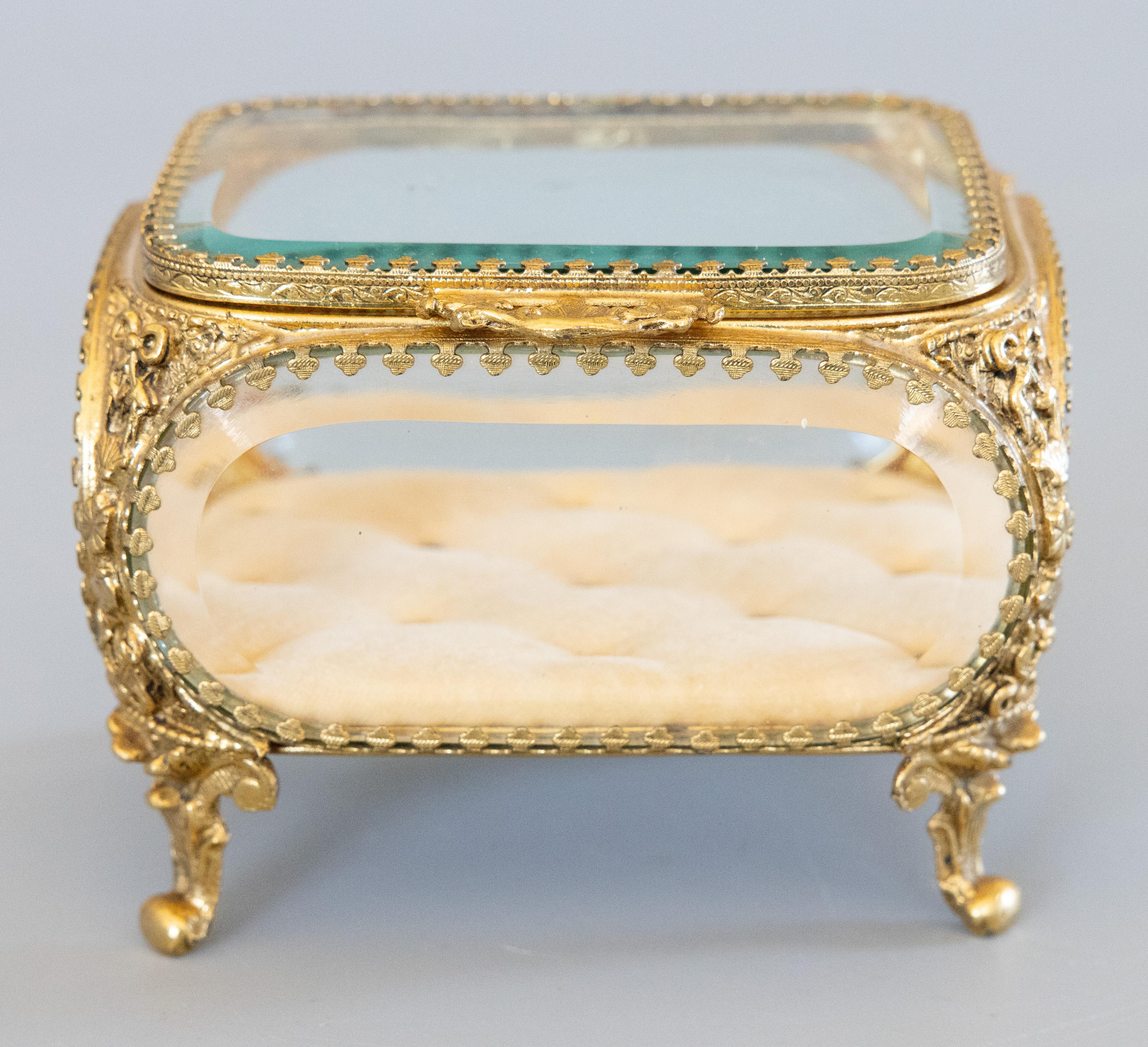 Antique French Ormolu Beveled Glass Jewelry Trinket Box 4