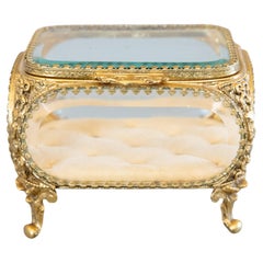 Antique French Ormolu Beveled Glass Jewelry Trinket Box