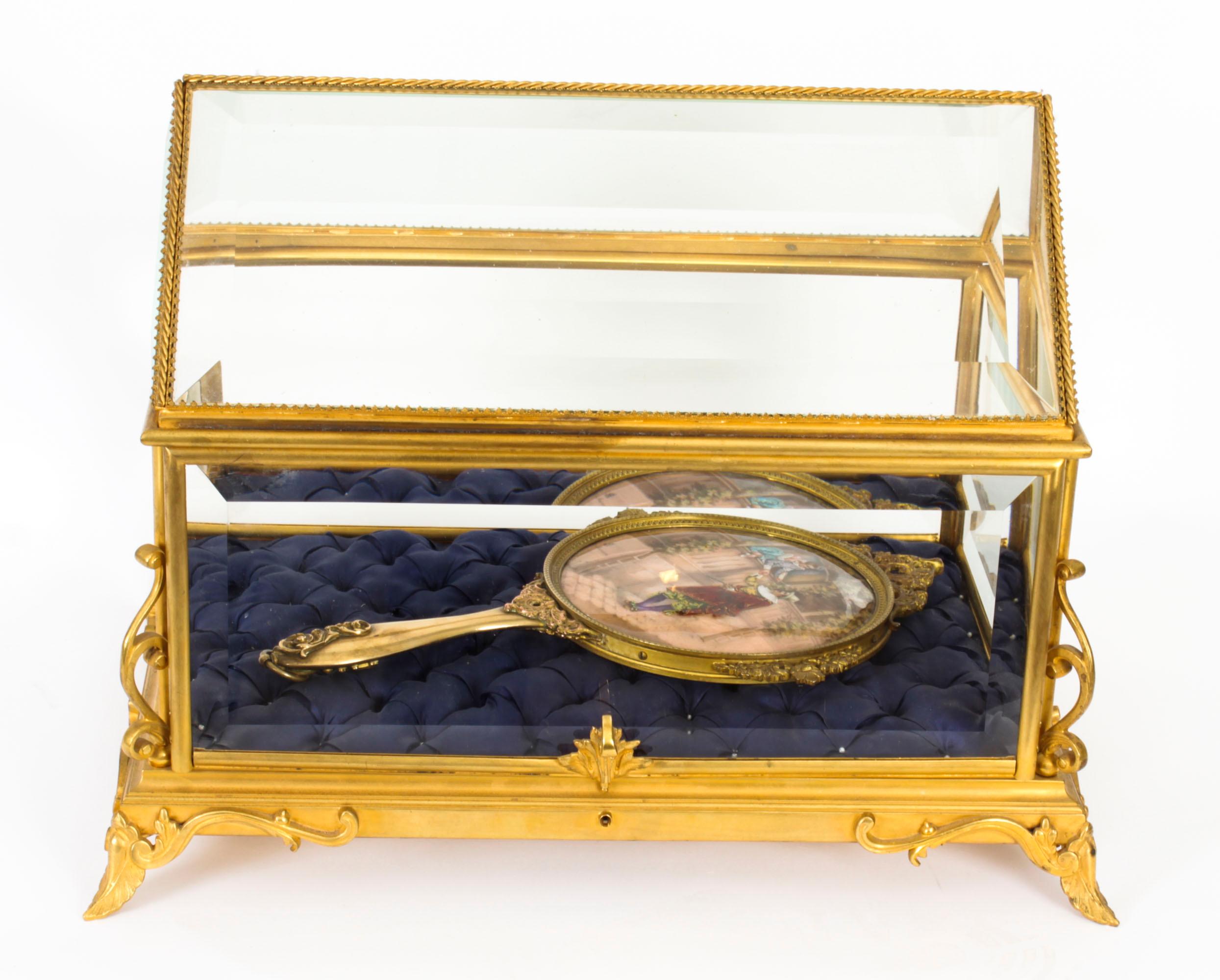 Antique French Ormolu Bevelled Glass Bijouterie Table Top Display Cabinet 19th C For Sale 14