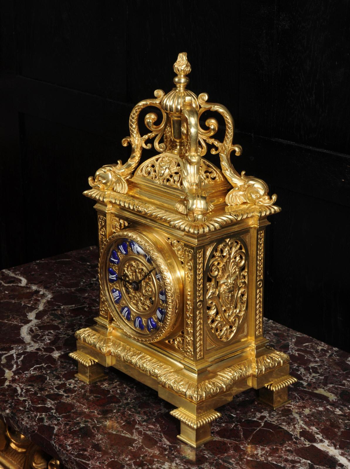 19th Century Antique French Ormolu Bracket  Clock - Dolphins