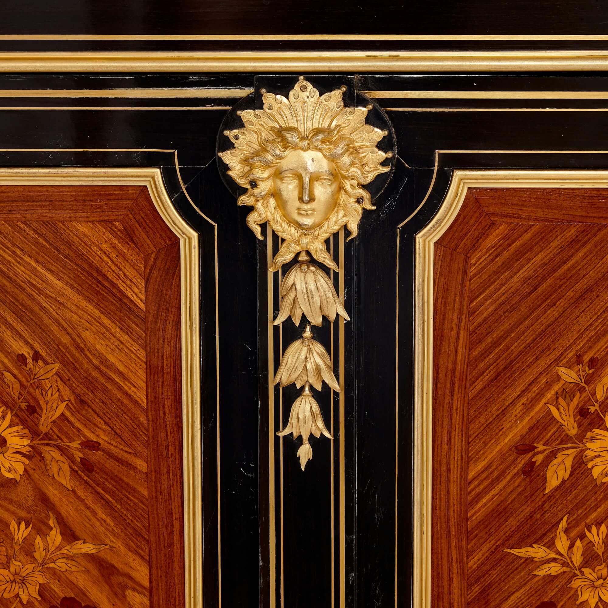 Antique French Ormolu, Brass and Marquetry Ebonised Wood Sideboard In Good Condition For Sale In London, GB