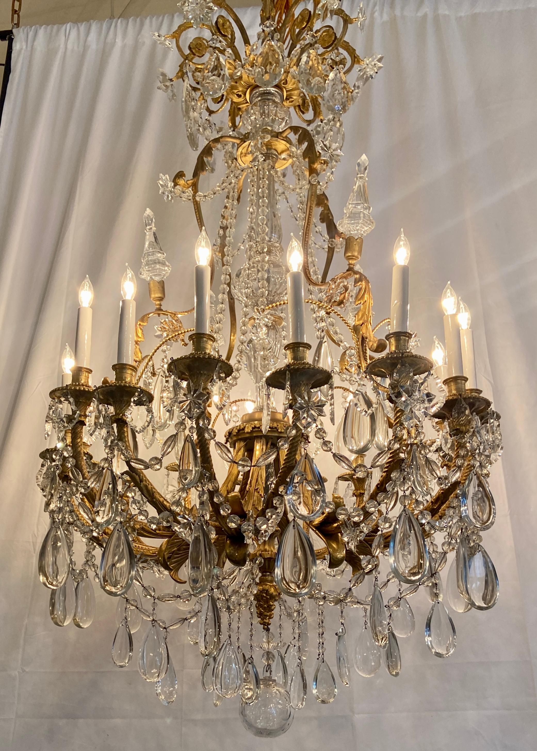 19th Century Antique French Ormolu Bronze and Baccarat Crystal Chandelier, Circa 1860 For Sale