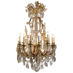 Antico lampadario francese in bronzo Ormolu e cristallo Baccarat, circa 1860