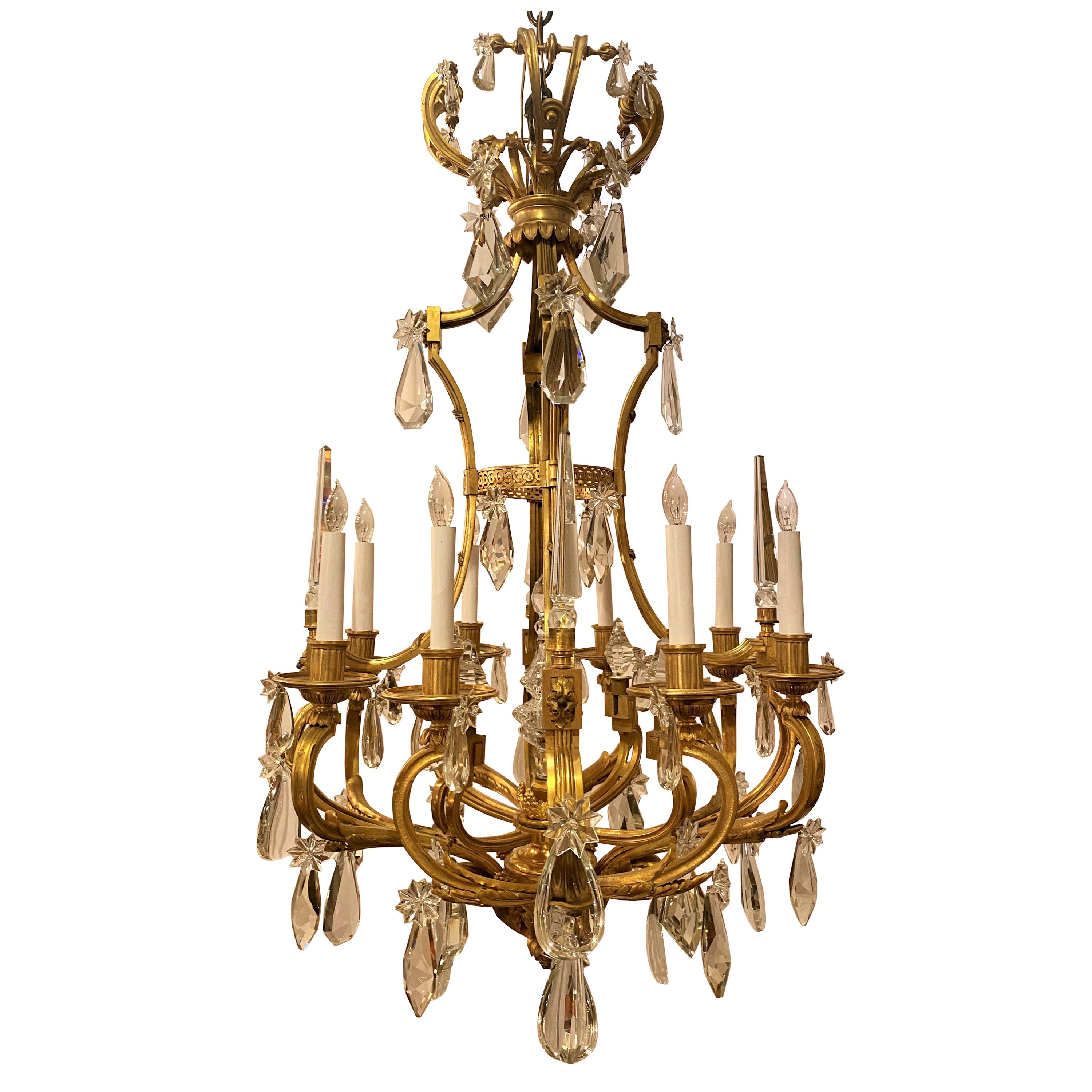 Antique French Ormolu Bronze and Cut Crystal Chandelier, Circa 1860-1870. For Sale