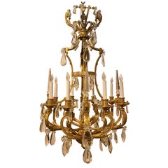 Antique French Ormolu Bronze and Crystal Chandelier