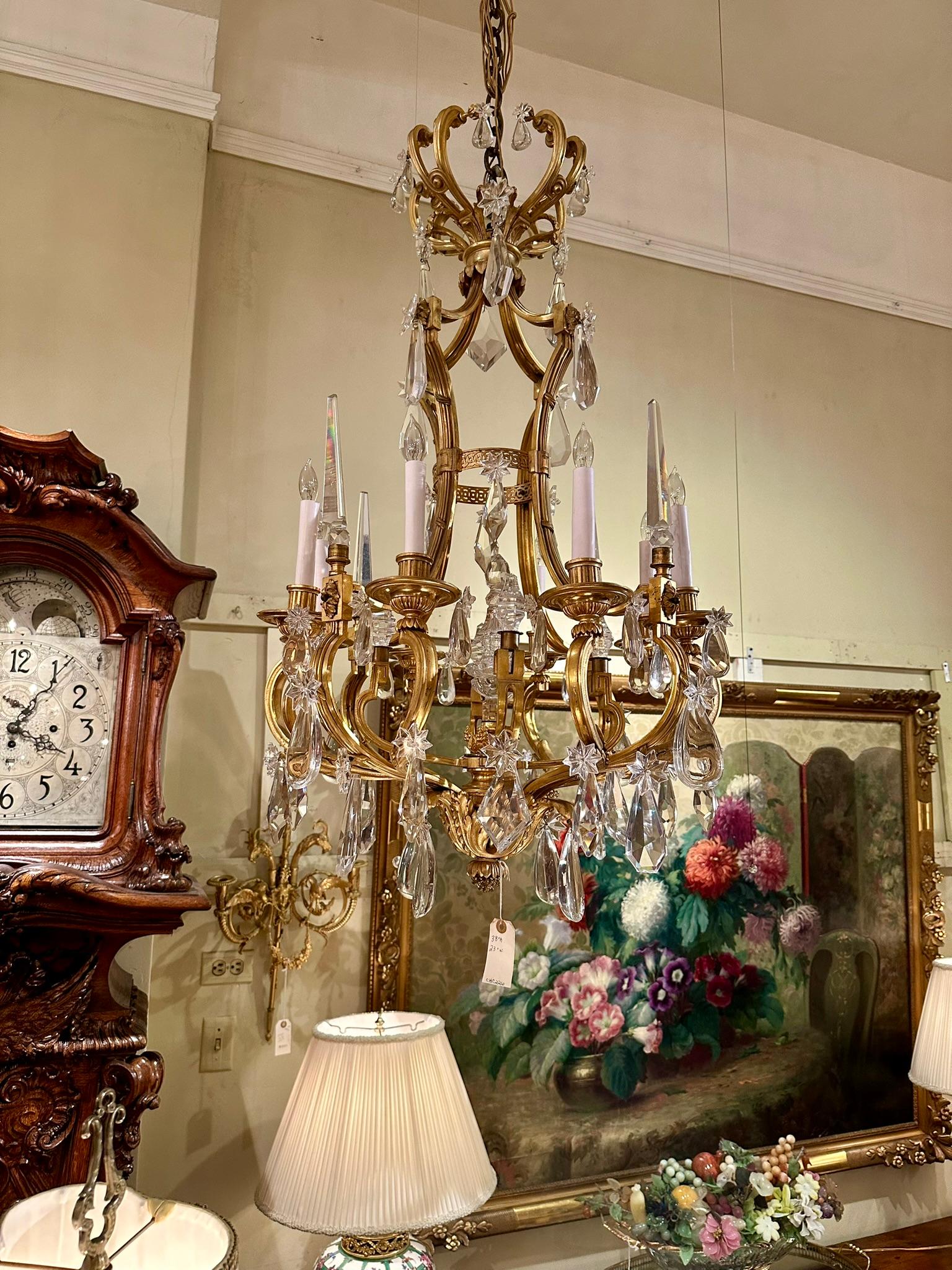 19th Century Antique French Ormolu Bronze and Cut Crystal Chandelier, Circa 1860-1870. For Sale
