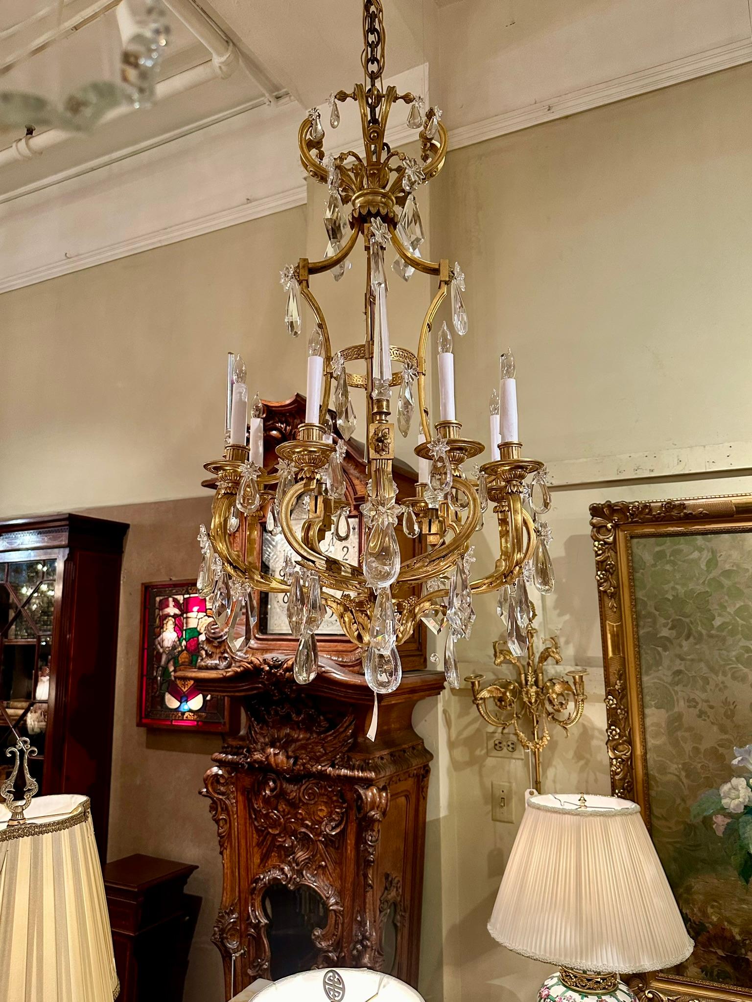 Antique French Ormolu Bronze and Cut Crystal Chandelier, Circa 1860-1870. For Sale 1