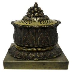 Antique French Ormolu Bronze Desk Ink Set Encrier Acanthus Grand Tour Regency