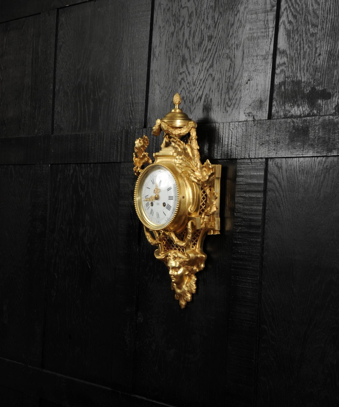 Antiguo Reloj Cartel Francés de Ormolu de Charles Vincent siglo XIX en venta