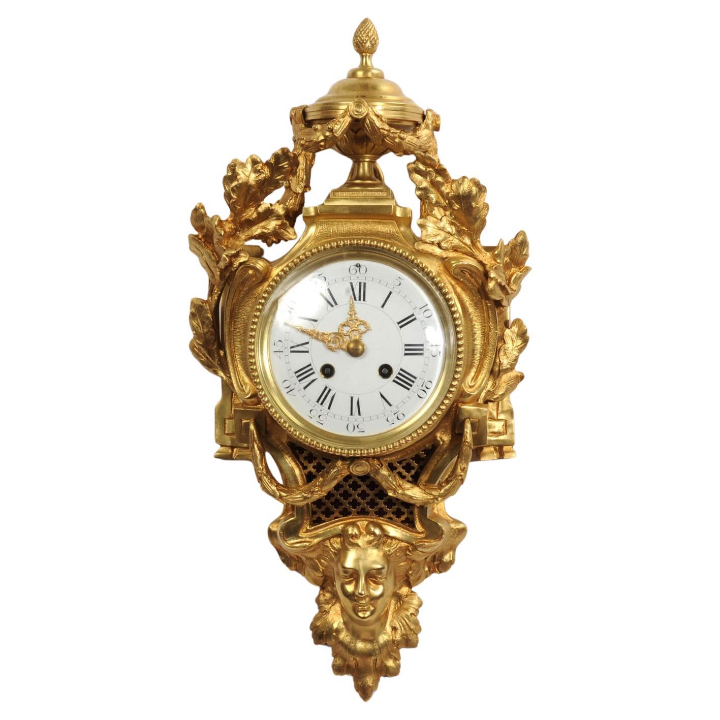 Antiguo Reloj Cartel Francés de Ormolu de Charles Vincent en venta