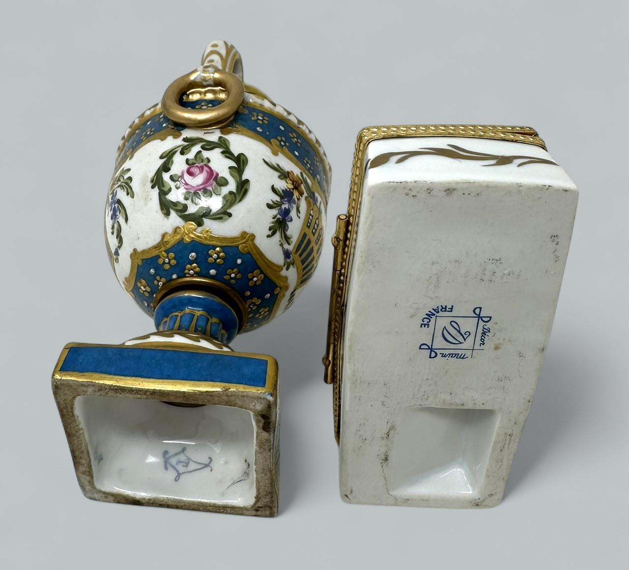 Antique French Ormolu Schatulle Schmuckkasten Sèvres Urne Vase Religiöse Rosenkranz Perlen im Angebot 4