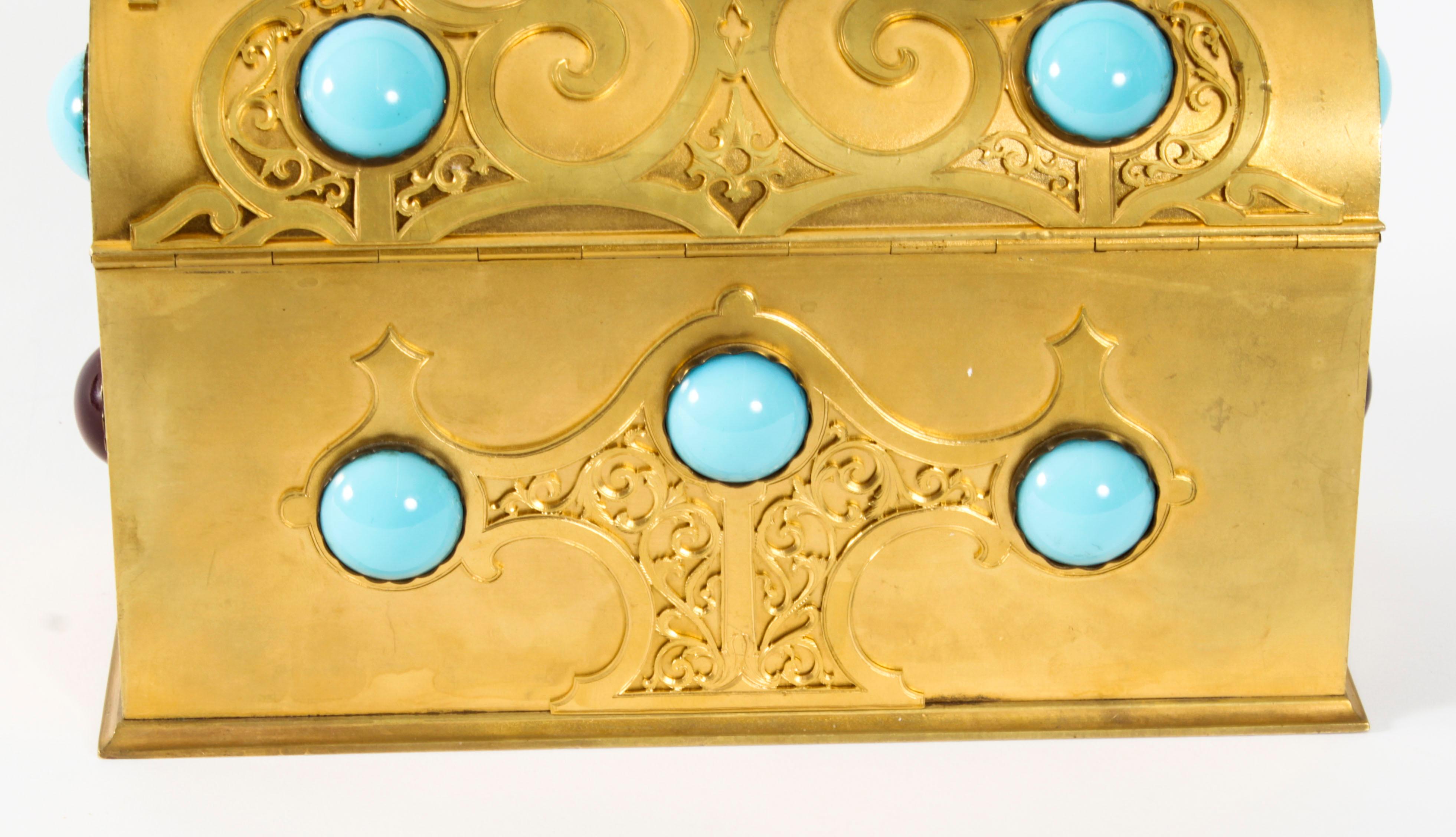 Antique French Ormolu Casket Turquoise Carnelian & Tigers-eye 19th Century 4