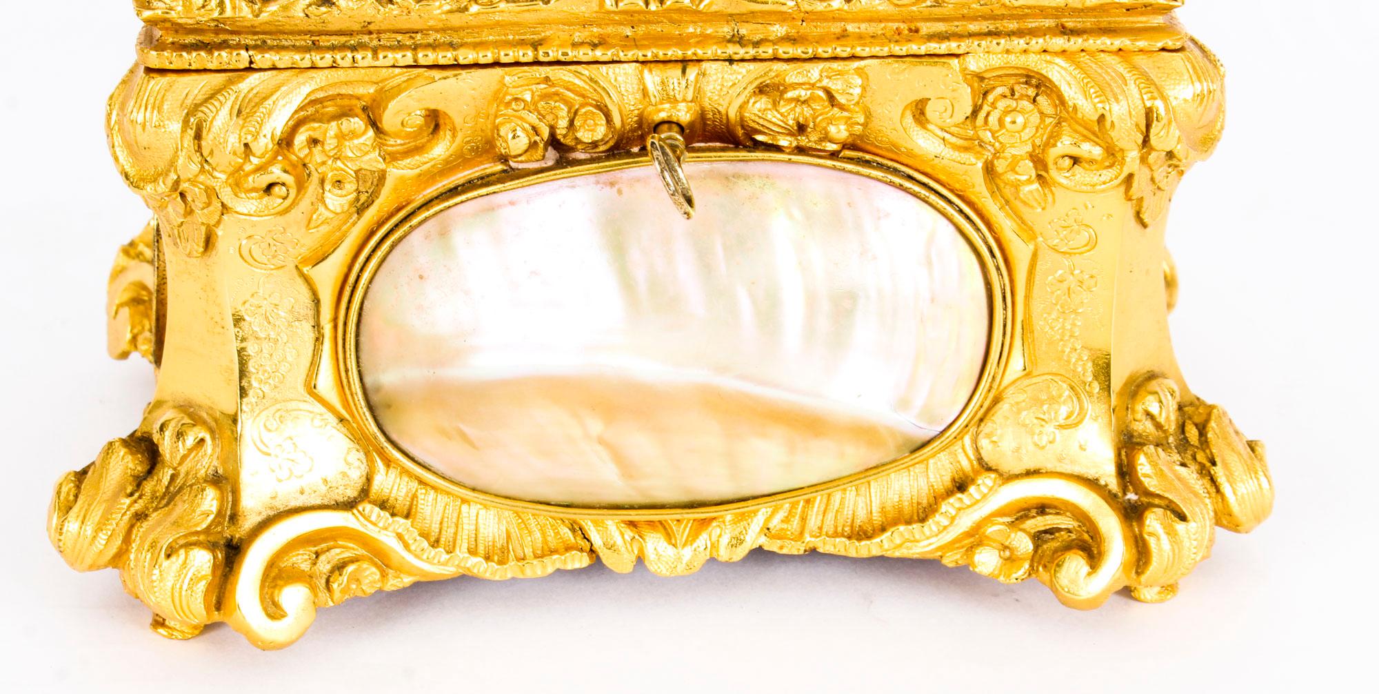 Antique French Ormolu Casket with Abalone Shell Plaques, 19th Century 4
