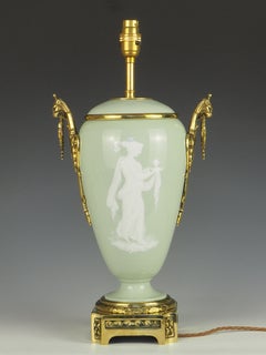 Antique French Ormolu Celadon Porcelain and Pate-Sur-Pate Table Lamp