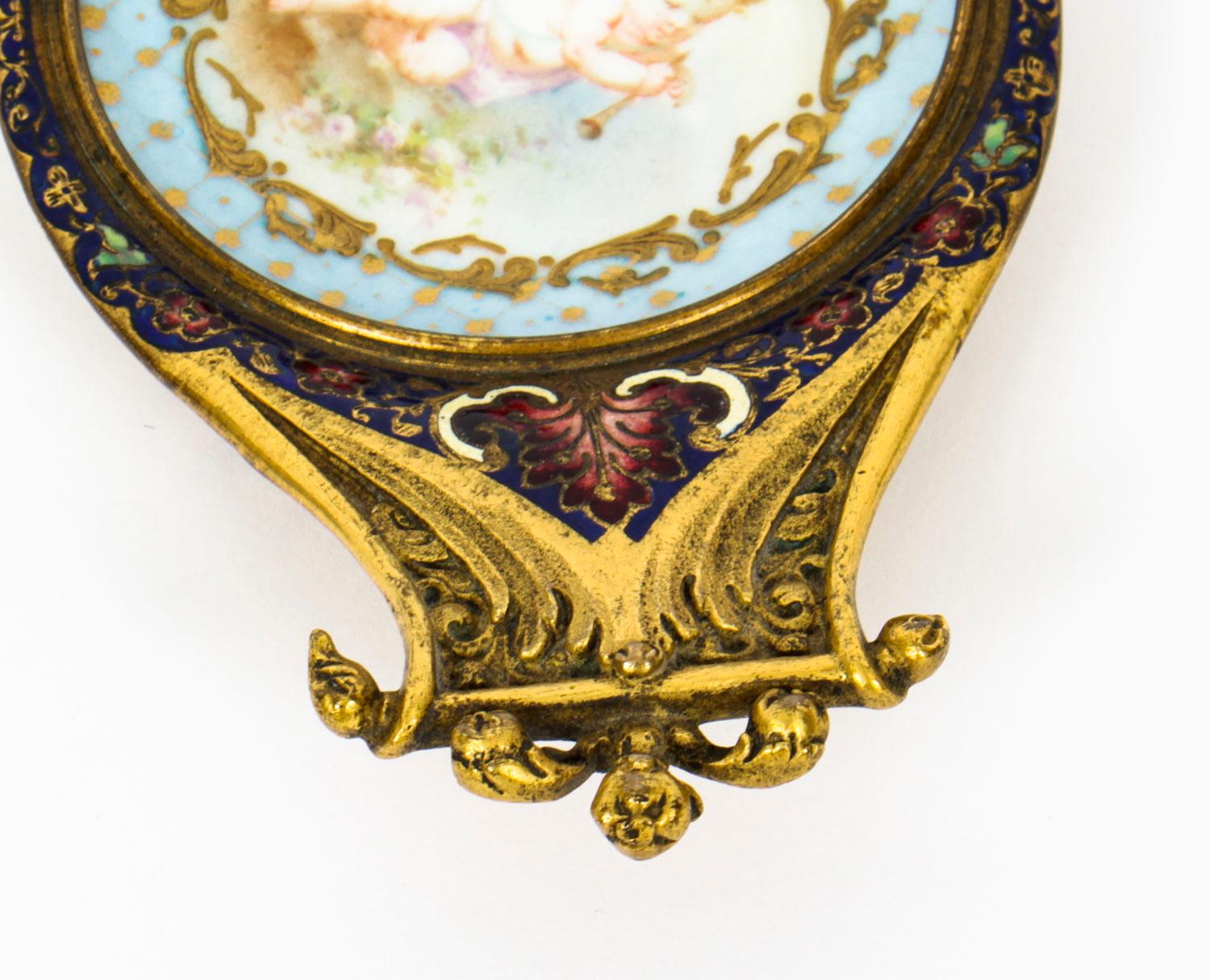 Antikes französisches Anstecknadeltablett aus Goldbronze und Champlev-Emaille, 19. Jahrhundert im Angebot 3