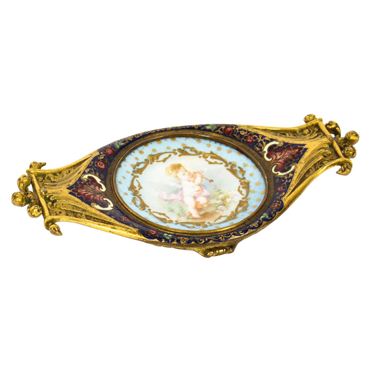 Antique French Ormolu and Champlevé Enamel Pin Tray, 19th Century