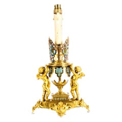 Antique French Ormolu & Champleve Enamel Table Lamp 19th Century