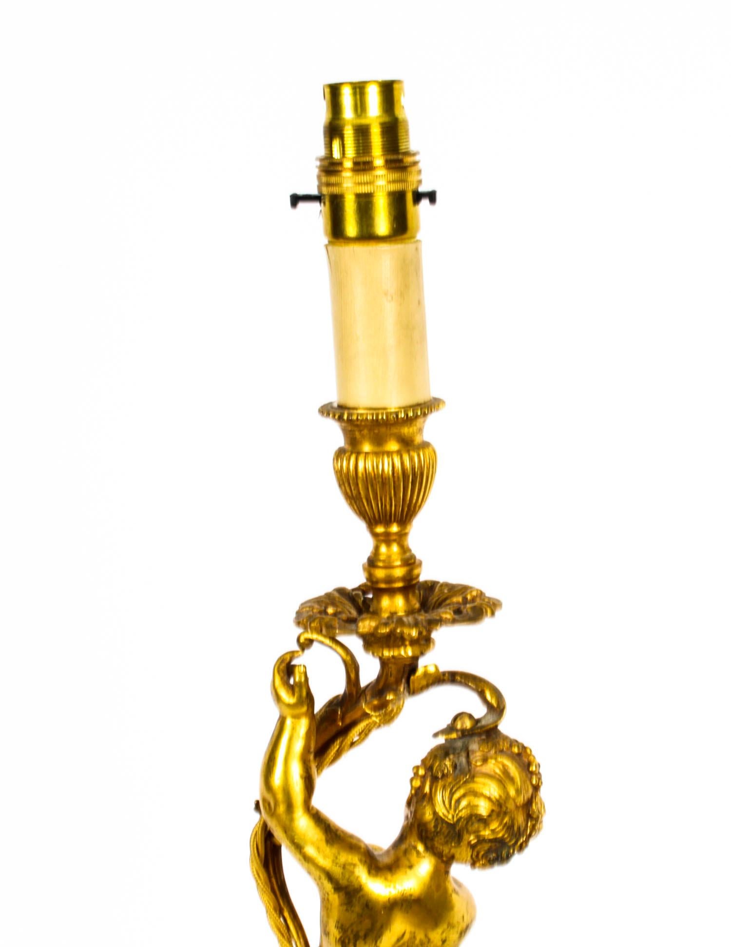 Antique French Ormolu Cherub Table Lamp Louis XVI Style Early 20th Century 2