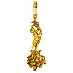 Antike französische Cherub-Tischlampe aus Goldbronze im Louis-XVI-Stil, frühes 20. Jahrhundert