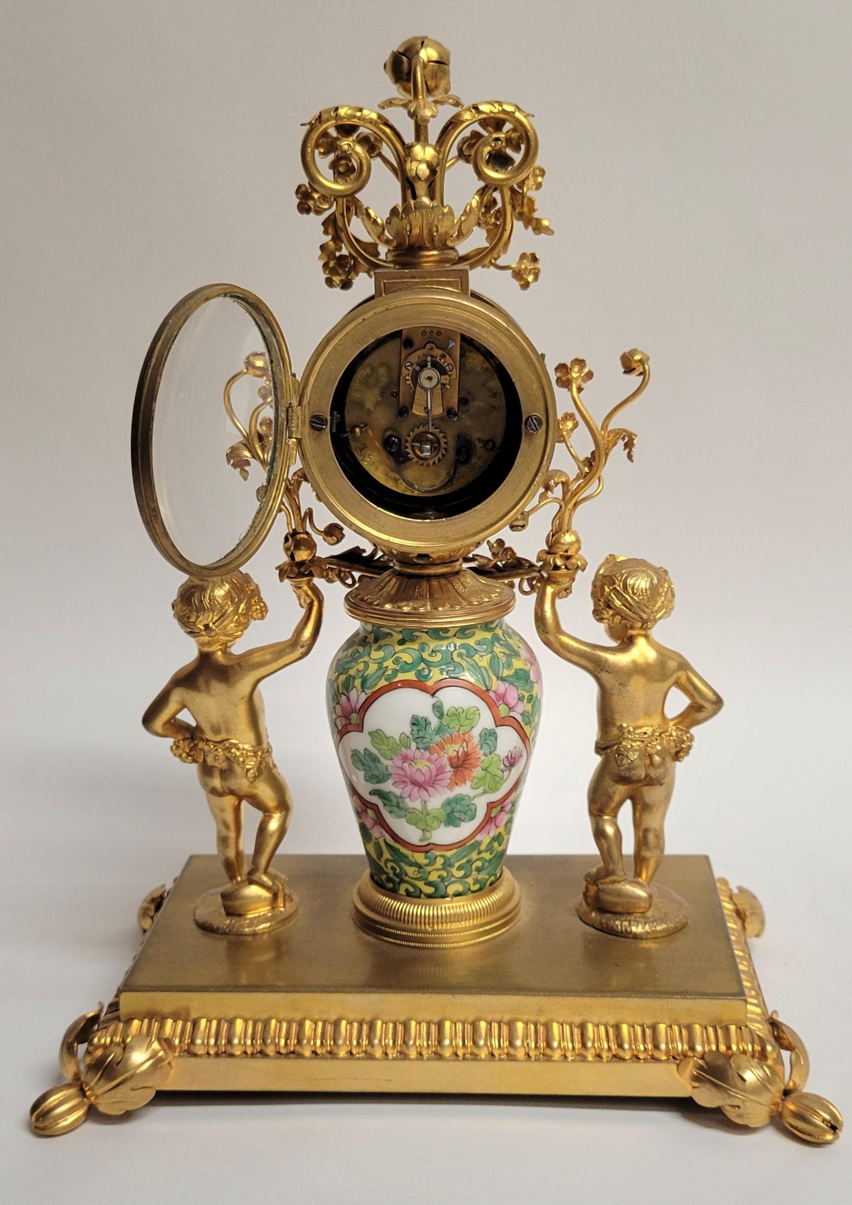 Porcelain Antique French Ormolu Clock Garniture