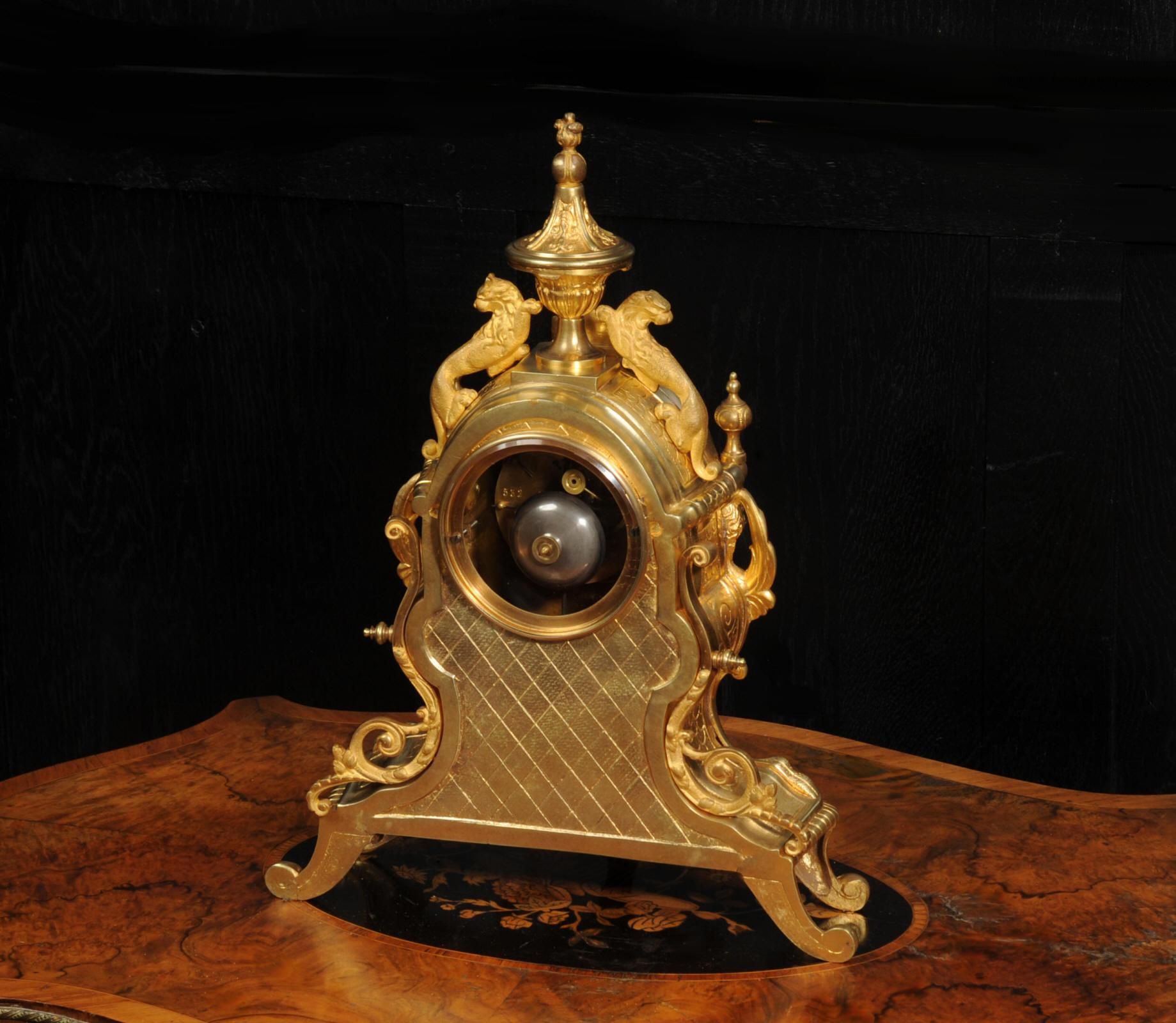 Antique French Ormolu Clock - Lions Rampant - overhauled and tested For Sale 10