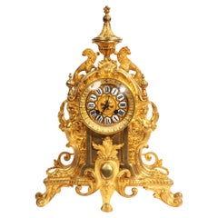 Vintage French Ormolu Clock - Lions Rampant - overhauled and tested